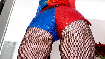 ARIELLE AQUINAS Sexy Harley Quinn Look-a-Like Huge Cock Blowjob and Cum Swallow - Uses Fleshlight to Get Him Hard!