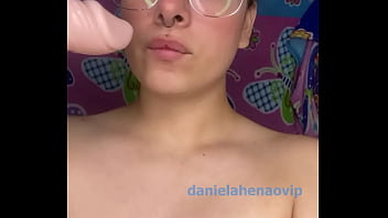 Stunning Daniela licking and sucking a dildo