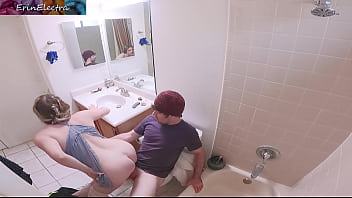 Masturbating stepmom in the bathroom invites stepson in for sex