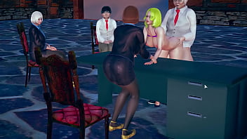 Secretary ploughed by boss from behind in front of management