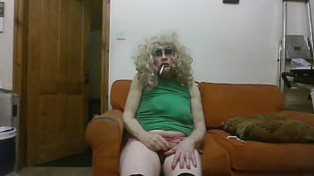 Trashed tranny slut Sarah Millward,  fake tits flattened after night as a steetcorner whore,  degrades heself further,  drinking own piss and wanking