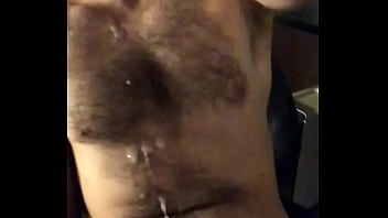 Cumming a lot on my hairy chest