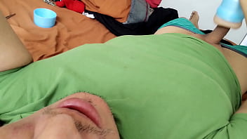 Fleshlight session,  cumming,  full body view. October 10,  2023.