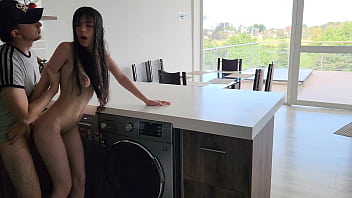 The washing machine gets stuck and it helps and teaches her how to wash clothes,  beautiful sexy woman body washing