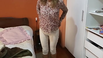 Stepmom comes home from work excited and starts touching herself,  asking me to fuck her