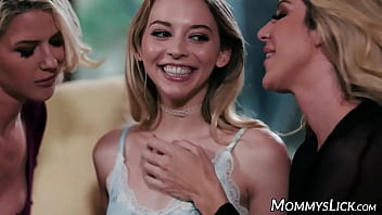Blonde Lily topped by Horny stepmom Kayla Paige and friend