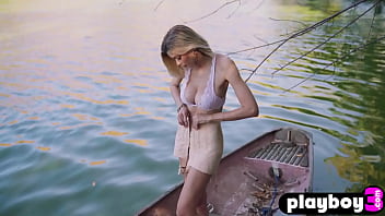Totally wet teen model Anna Lisa shows perfect big tits during outdoor posing action