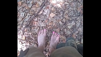 Barefeet walking in the forrest