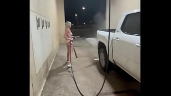 Spraying my truck down naked