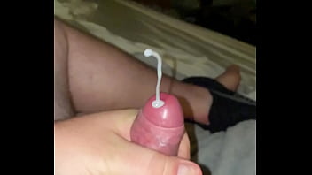 solo male uncut hard dick shoots slo-mo cumshot
