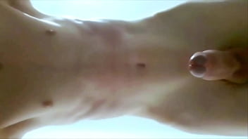 Skinny boy gets horny while doing press-ups