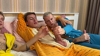At a pajama party,  the guys decided to have hard sex