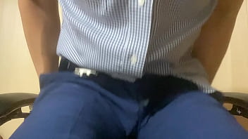 Immediately after coming home from work,  I masturbate while touching my nipples in a suit 2