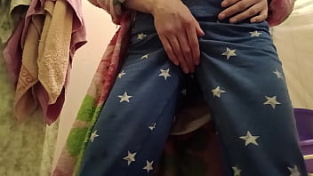 Skinny student girl masturbates in a public shower in a dorm