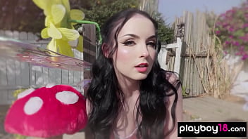 Hot brunette fairy Toby Taylor revels her perfect natural boobs outdoor