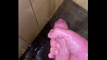 Big hot white cock solo masturbating in the shower.