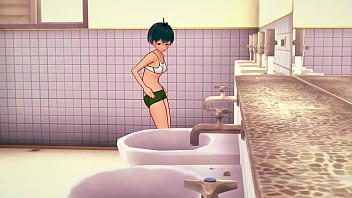 Almost naked girl pissing in men&#039_s bathroom